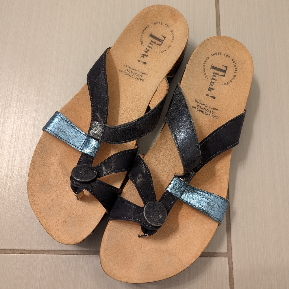 Think! Julia leather strappy sandals metallic blue size 41